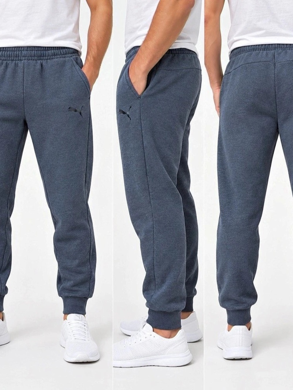 PUMA Men's Large Dark Grey Fleece Jogger Sweatpants Elastic Waist Cuffed Ankles